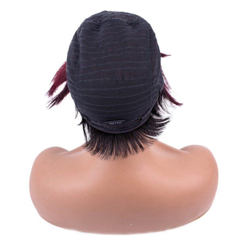 Straight Wine Red Color Machine-made Wig - 图片 6